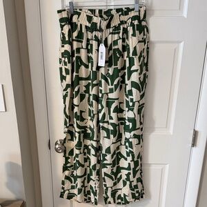 Universal Standard Green White Abstract Print Wide Leg Linen Blend Pants XS NEW